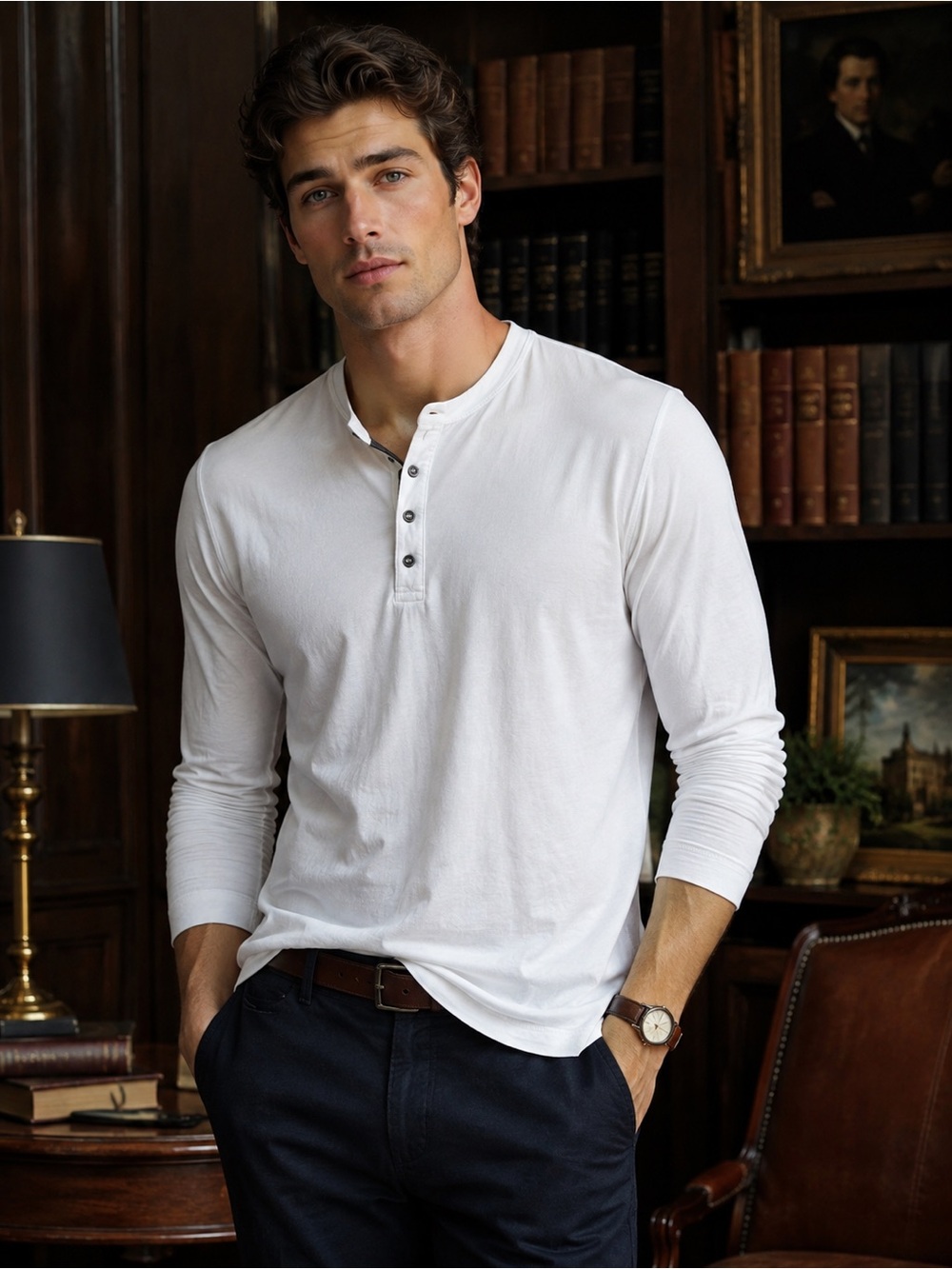 AG Jeans Bryce Long Sleeve Henley M Academia Elevated Basics Luxury Designer